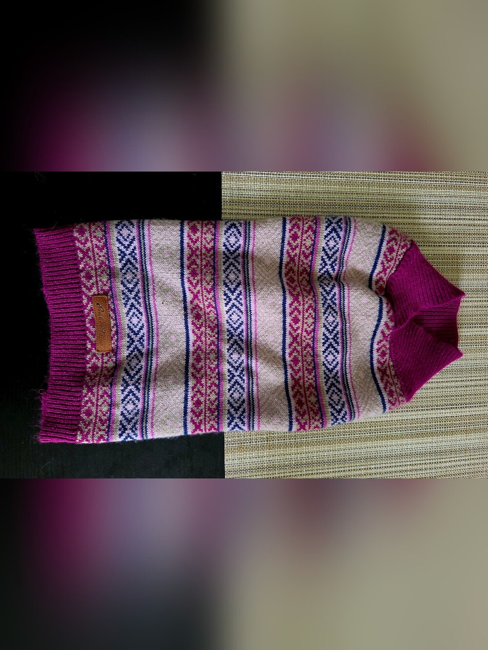 Eddie Bauer Fair Isle Knit Dog Sweater in Magenta and Cream